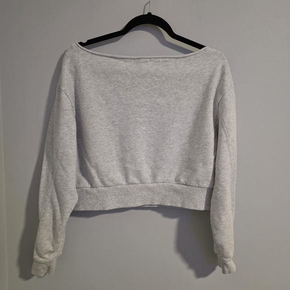Garage Light Gray Cropped Off Shoulder Sweatshirt - Picture 3 of 6